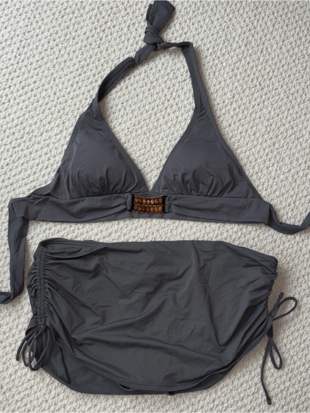Tommy Bahama Charcoal Gray Halter Bikini Set with Wood Accent